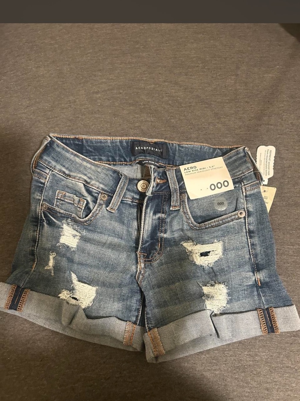 Aeropostale Women's Distressed Roll-Cuff Denim Shorts - Blue Wash